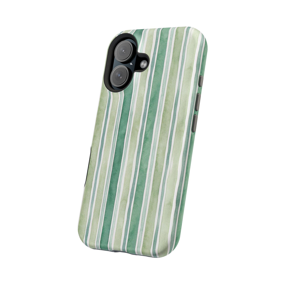 Aesthetic Tough Magsafe Green Stripes Watercolor Phone Case - For iPhone 17 Pro Max iPhone 16 Pro iPhone 15 Iphone 14 Plus 13 Pro 12 11 10 - Studio40ParkLane