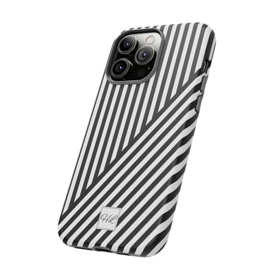Custom Personalized Aesthetic Stripes Black White Tough Phone Case - For iPhone 17 Pro Max iPhone 16 Pro iPhone 15 Iphone 14 Plus 13 12 11 - Studio40ParkLane