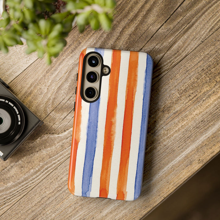 Tough Cute Blue Orange Stripes Phone Case, for IPhone 17 Pro Max | Iphone 17 Air, Iphone 16, IPhone 15, 14 13 12, Samsung Galaxy S26, S25, S24, S23 - Studio40ParkLane
