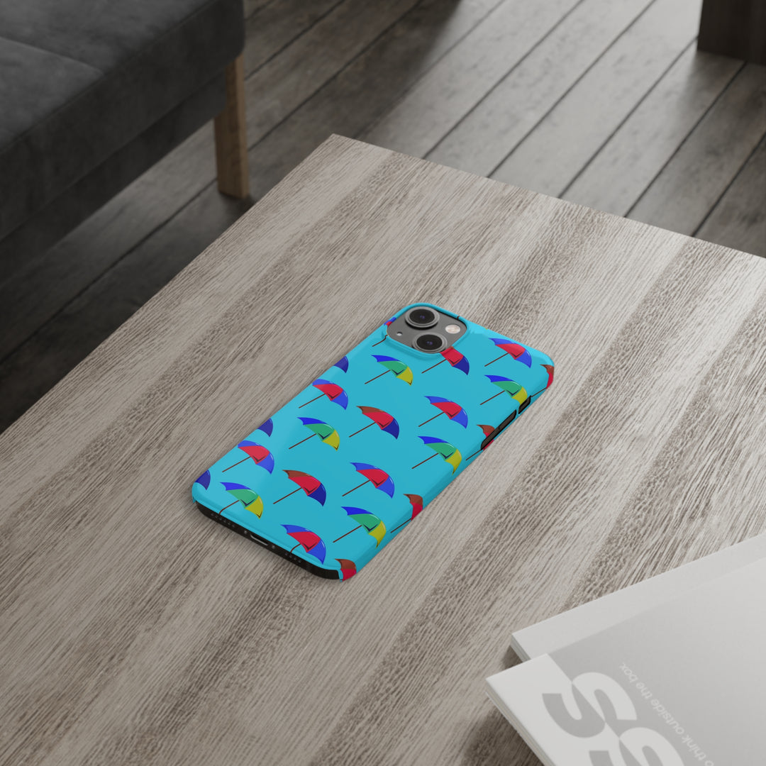 Slim Cute Phone Cases for Iphone - | iPhone 15 Case | iPhone 15 Pro Max Case, Iphone 14 Case, Iphone 14 Pro Max, Iphone 13, Colorful Beach Parasol Blue - Studio40ParkLane