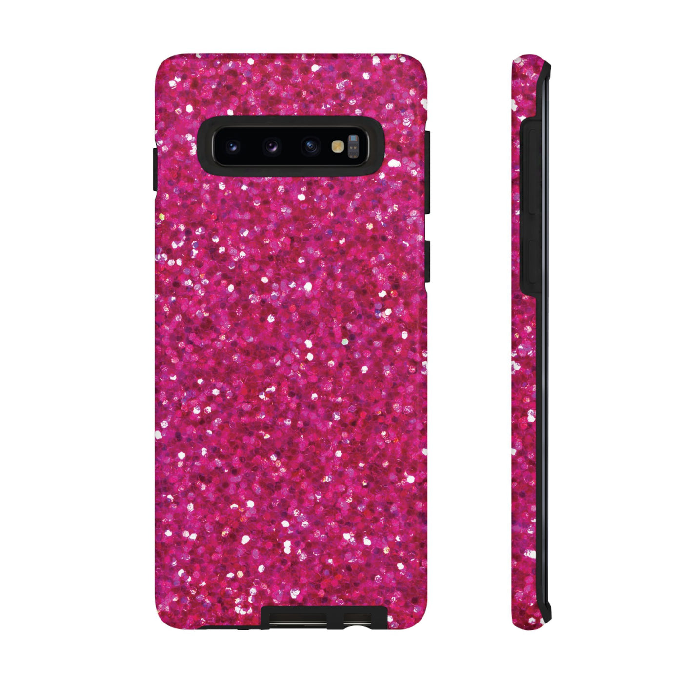 Chic Pink Faux Play on Glitter Effect Cute Phone Case, for IPhone 16 pro Max | Iphone 15, Iphone 14, IPhone 13 Case, 11 8 7, Samsung Galaxy S24, S23, S22, S21, 2 Layer Protection