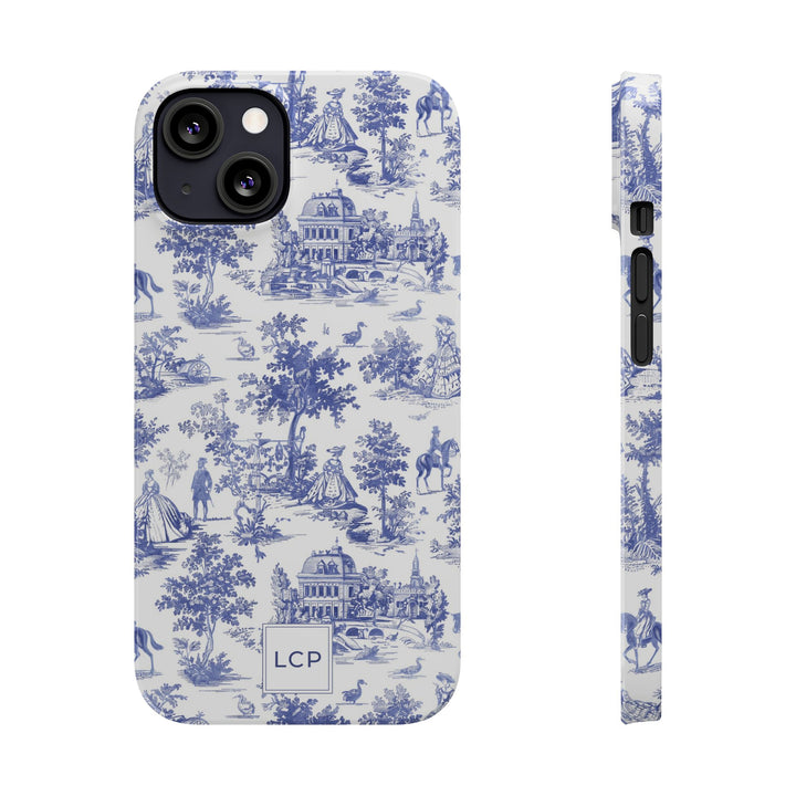 Slim Personalized Slim Blue Vintage French Toile Cute Phone Cases for Iphone 16 Pro Max | iPhone 15 Case | iPhone 15 Pro Max Case, Iphone 14, Iphone 14 Pro Max, Iphone 13 12 11 8 7 - Studio40ParkLane