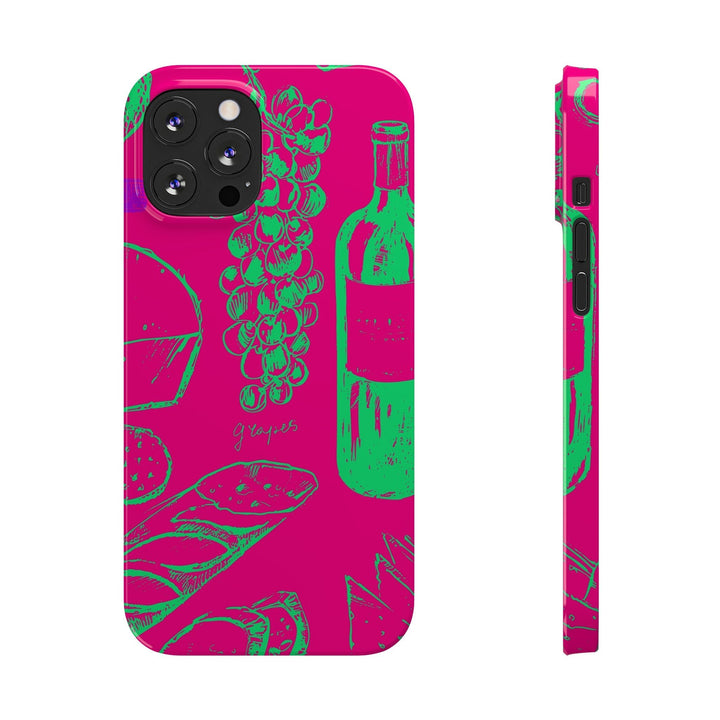 Slim French Food Wine Pink Green Cute Phone Cases for Iphone | iPhone 15 Case | iPhone 15 Pro Max Case, Iphone 14, Iphone 14 Pro Max, Iphone 13, - Studio40ParkLane