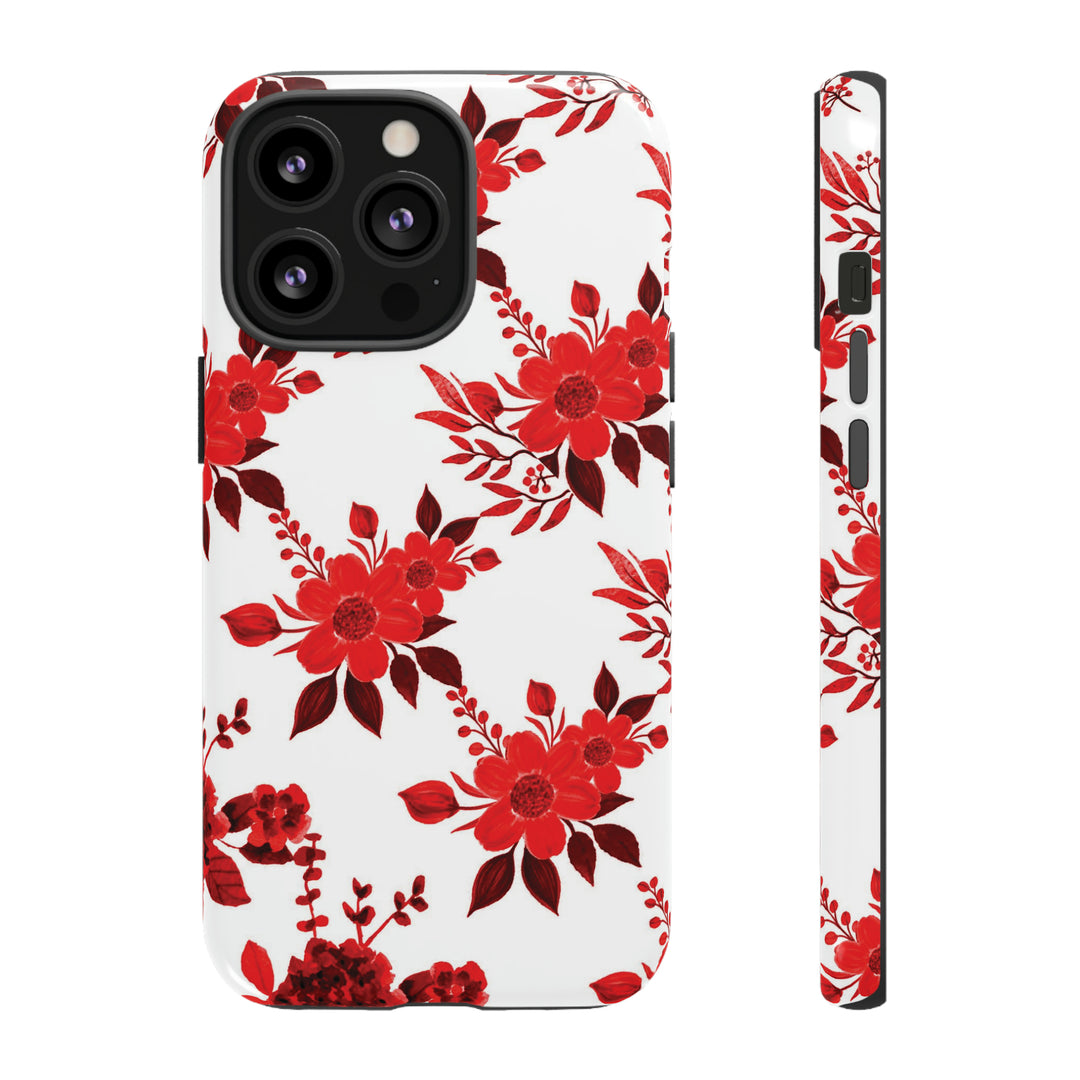 Cute IPhone Case | Red White Flowers, iPhone 15 Case | iPhone 15 Pro Case, Iphone 14 Case, Iphone 14 Pro Max Case, Protective Iphone Case - Studio40ParkLane