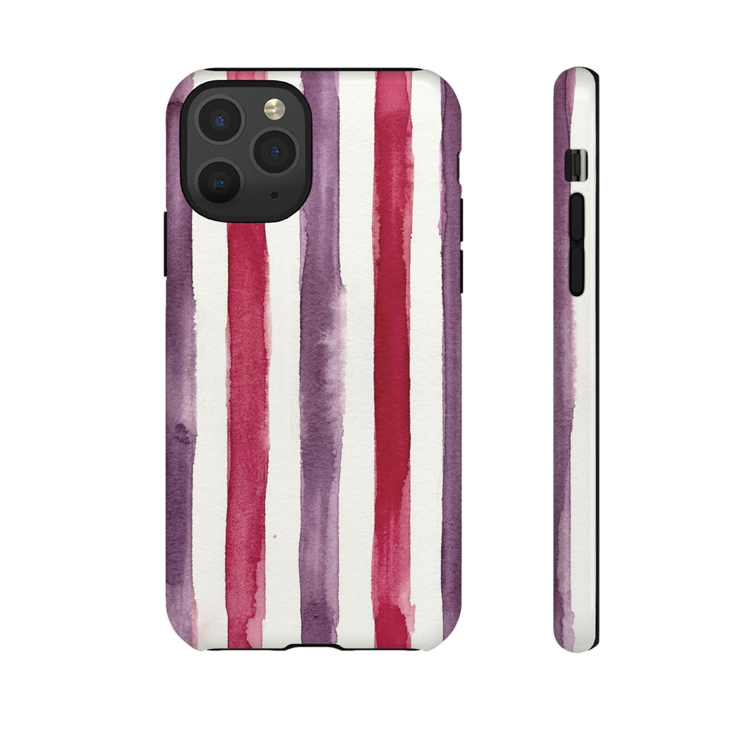 Tough Cute Wine Red Purple Stripes Phone Case, for IPhone 17 Pro Max | Iphone 17 Air, Iphone 16, IPhone 15, 14 13 12, Samsung Galaxy S26, S25, S24, S23 - Studio40ParkLane