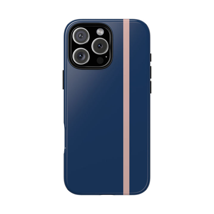 Tough Phone Case Navy Blue Orange Stripe iPhone 18 17 16 15 14 13 12 Pro Max Plus, Samsung Galaxy S26 S25 S24 Ultra Cute Preppy Sport - Studio40ParkLane