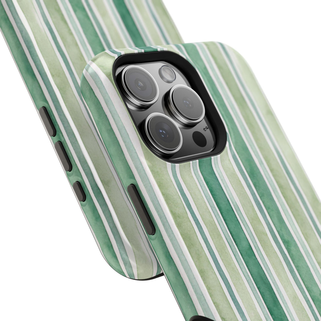 Aesthetic Tough Magsafe Green Stripes Watercolor Phone Case - For iPhone 17 Pro Max iPhone 16 Pro iPhone 15 Iphone 14 Plus 13 Pro 12 11 10 - Studio40ParkLane