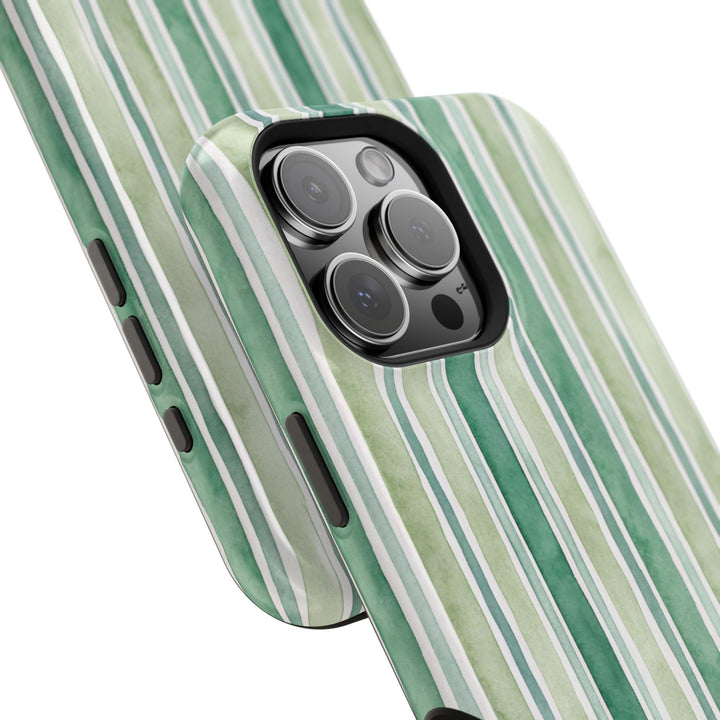 Aesthetic Tough Magsafe Green Stripes Watercolor Phone Case - For iPhone 17 Pro Max iPhone 16 Pro iPhone 15 Iphone 14 Plus 13 Pro 12 11 10 - Studio40ParkLane