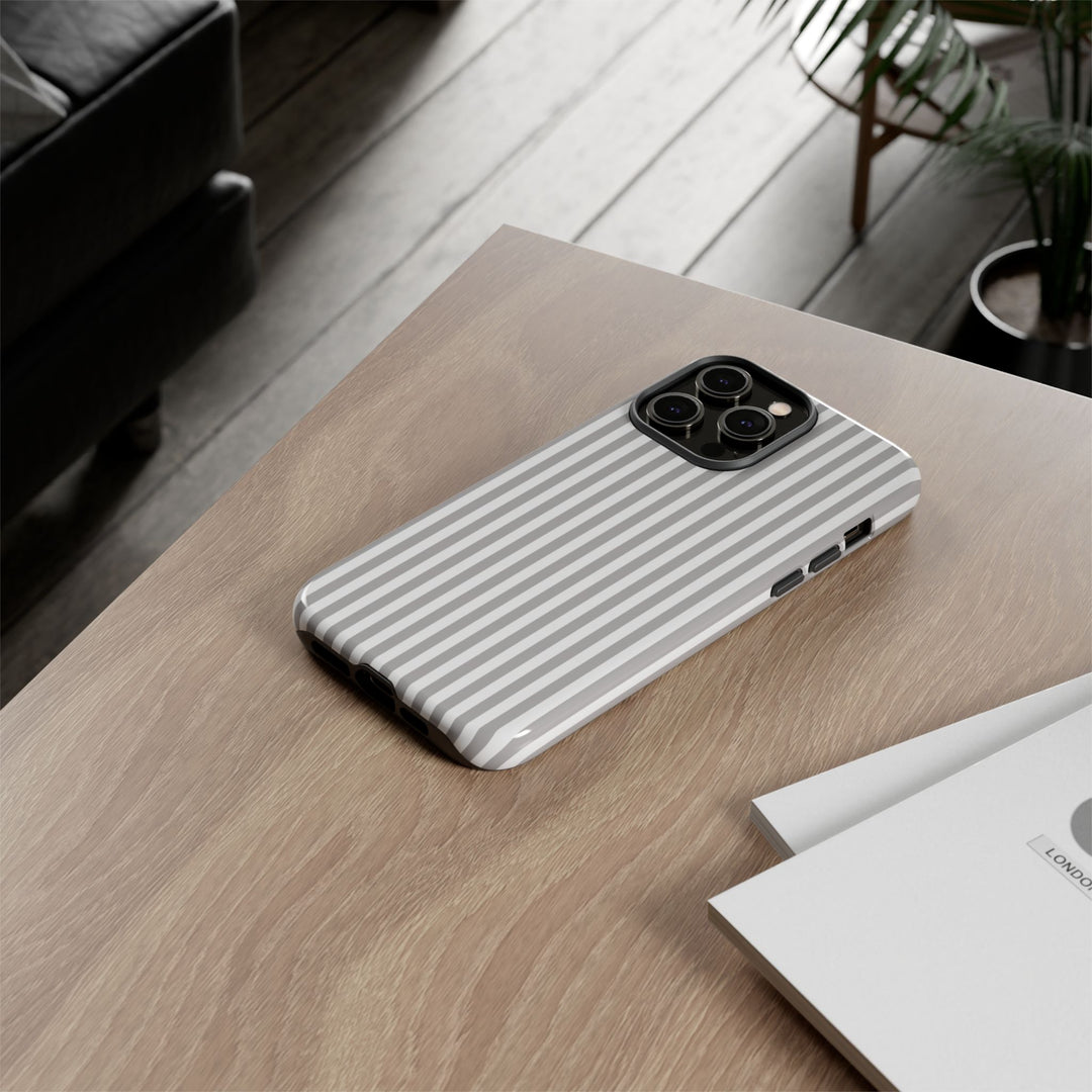 Tough Premium Ash Grey Stripes Phone Case Gift for Her - For Apple iPhone 16 Pro Max 16e iPhone 15 Pro iPhone Iphone 14 Plus 13 Pro 12 SE XR - Studio40ParkLane