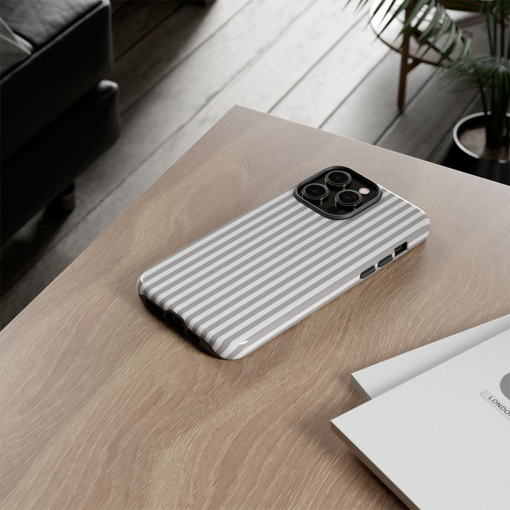 Tough Premium Ash Grey Stripes Phone Case Gift for Her - For Apple iPhone 16 Pro Max 16e iPhone 15 Pro iPhone Iphone 14 Plus 13 Pro 12 SE XR - Studio40ParkLane