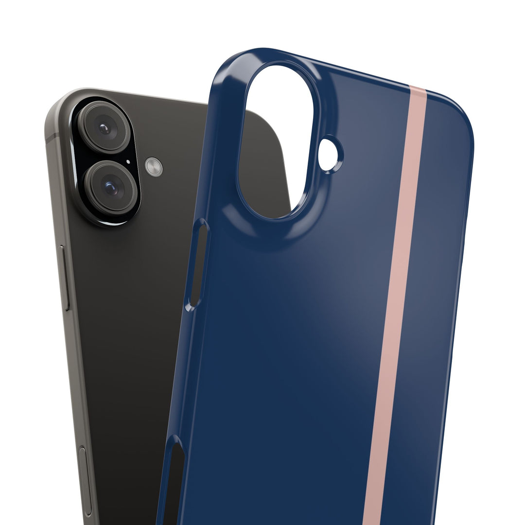 Sleek Navy Blue Pink Stripe Snap Phone Case for iPhone 18 17 16 15 14 13 Pro Max, Samsung Galaxy S26 S25 Ultra Lightweight Cute Phone Case - Studio40ParkLane