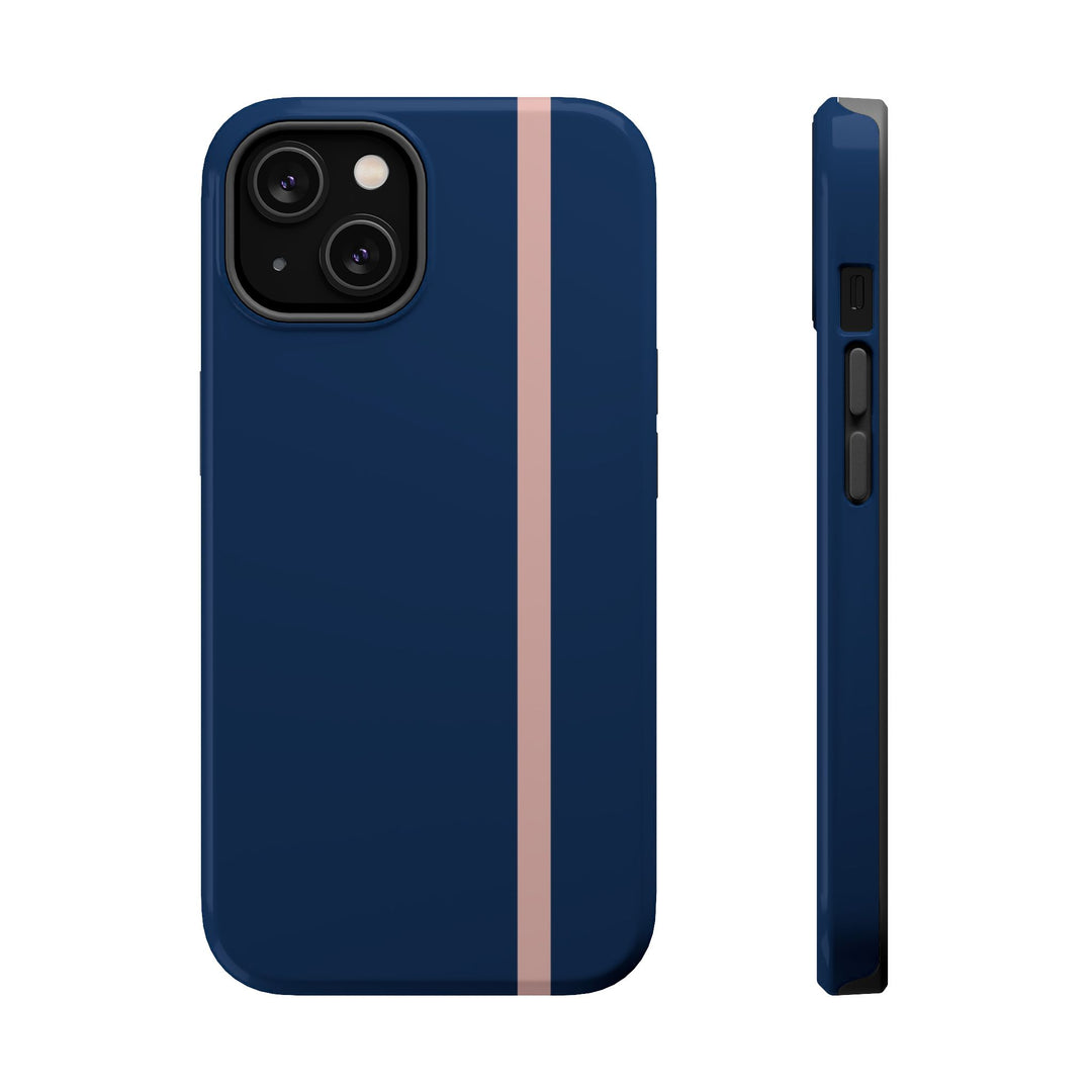 MagSafe Navy Blue Blush Pink Stripe Tough Phone Case iPhone 18 17 16 15 14 13 Pro Max Samsung Galaxy S26 Dual Layer Modern Luxury Cover - Studio40ParkLane