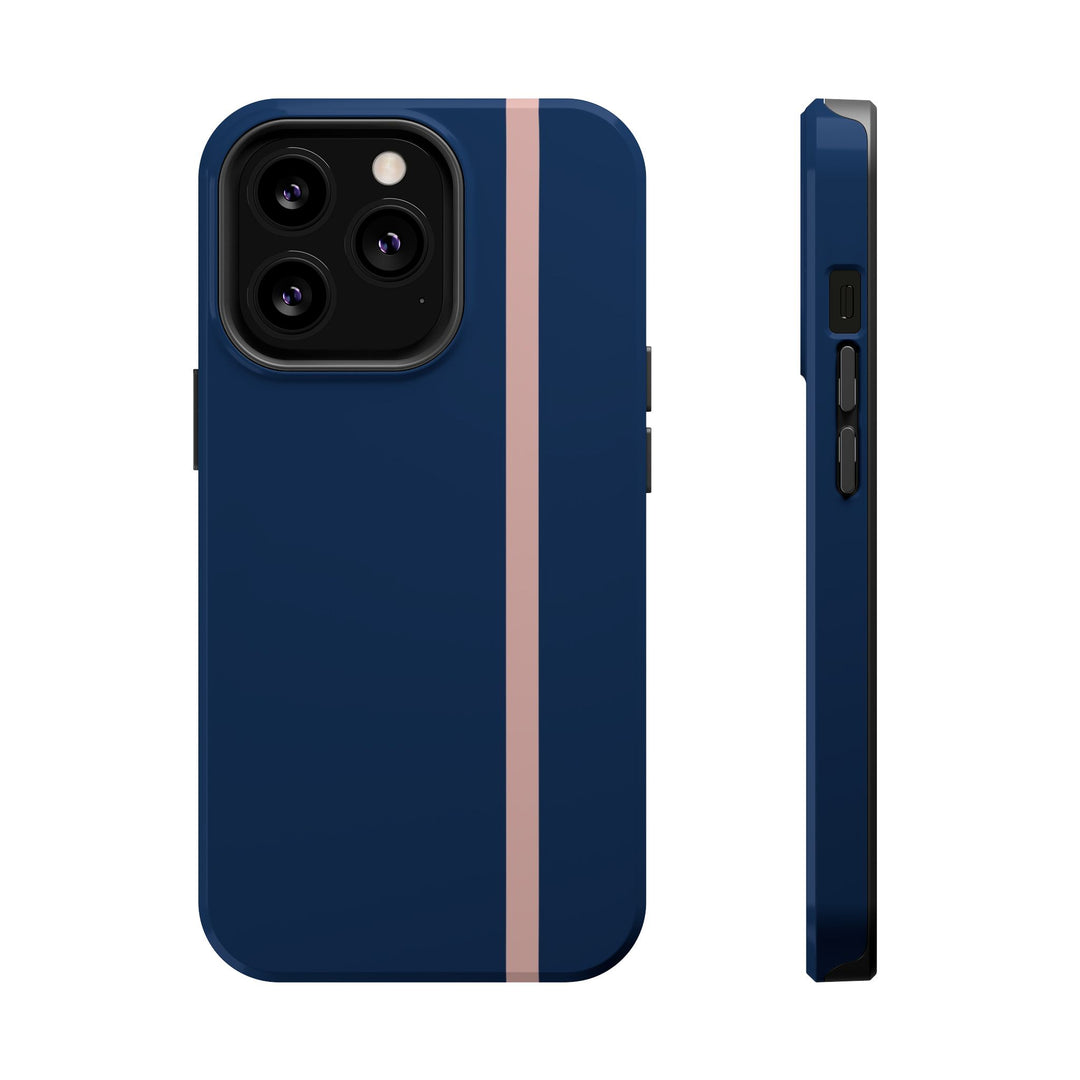 MagSafe Navy Blue Blush Pink Stripe Tough Phone Case iPhone 18 17 16 15 14 13 Pro Max Samsung Galaxy S26 Dual Layer Modern Luxury Cover - Studio40ParkLane
