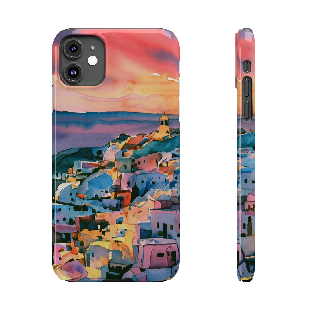 Slim Cute Phone Cases for Iphone | iPhone 15 Case | iPhone 15 Pro Max Case, Iphone 14, Iphone 14 Pro Max, Iphone 13, Colorful Greek House Watercolor - Studio40ParkLane