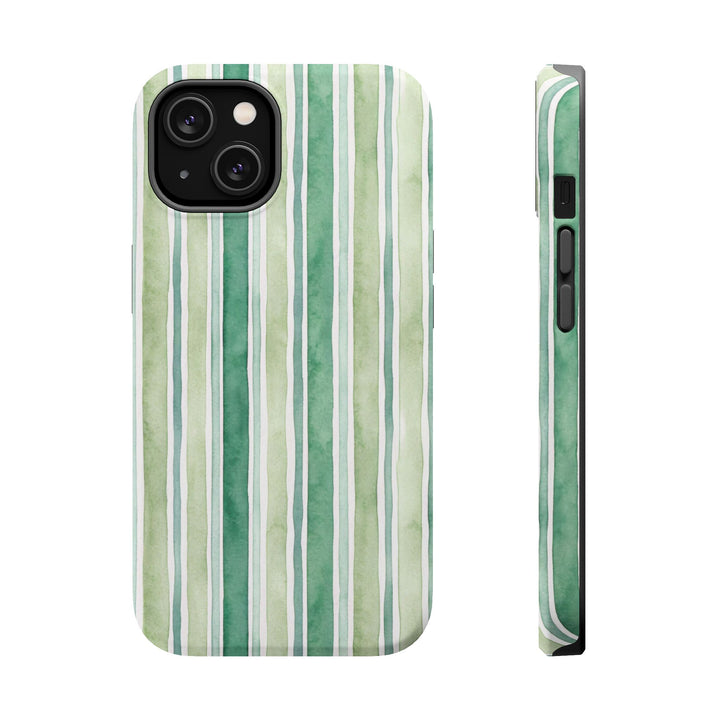 Aesthetic Tough Magsafe Green Stripes Watercolor Phone Case - For iPhone 17 Pro Max iPhone 16 Pro iPhone 15 Iphone 14 Plus 13 Pro 12 11 10 - Studio40ParkLane