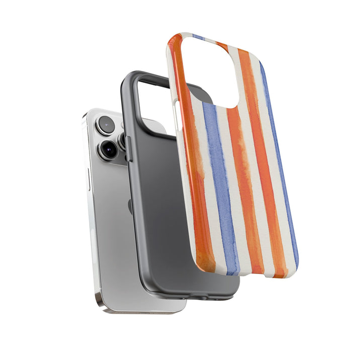 Tough Cute Blue Orange Stripes Phone Case, for IPhone 17 Pro Max | Iphone 17 Air, Iphone 16, IPhone 15, 14 13 12, Samsung Galaxy S26, S25, S24, S23 - Studio40ParkLane