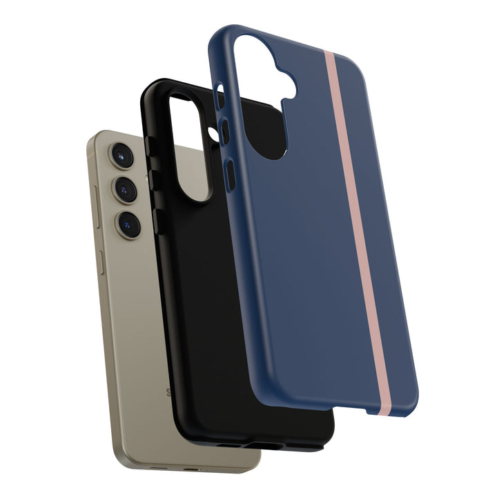 Tough Phone Case Navy Blue Orange Stripe iPhone 18 17 16 15 14 13 12 Pro Max Plus, Samsung Galaxy S26 S25 S24 Ultra Cute Preppy Sport - Studio40ParkLane