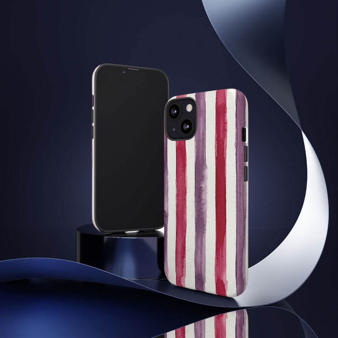 Tough Cute Wine Red Purple Stripes Phone Case, for IPhone 17 Pro Max | Iphone 17 Air, Iphone 16, IPhone 15, 14 13 12, Samsung Galaxy S26, S25, S24, S23 - Studio40ParkLane