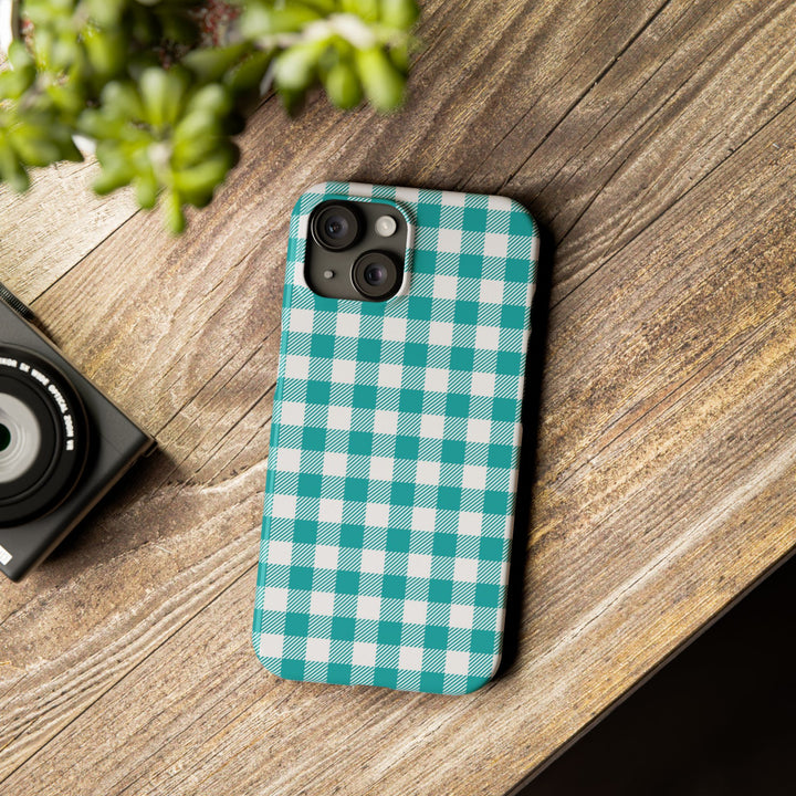 Slim Turquoise Gingham Gift for Her Cute Phone Cases for Iphone 16 Pro Max | iPhone 15 Case | iPhone 15 Pro Max Case, Iphone 14, 13, 12, 11, 10, 8, 7 - Studio40ParkLane