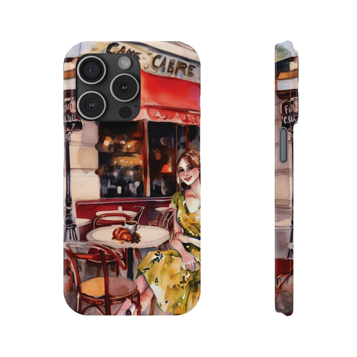 Slim Cute Phone Cases for Iphone - | iPhone 15 Case | iPhone 15 Pro Max Case, Iphone 14 Case, Iphone 14 Pro Max, Iphone 13, Paris Cafe Coffee Croissant - Studio40ParkLane