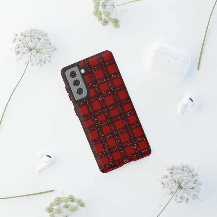 Samsung Phone Cases, Designer Samsung Galaxy S23 Phone Case, Samsung S22 Case, Samsung S21 Case, Samsung S20 Case, Red Festive Plaid - Studio40ParkLane
