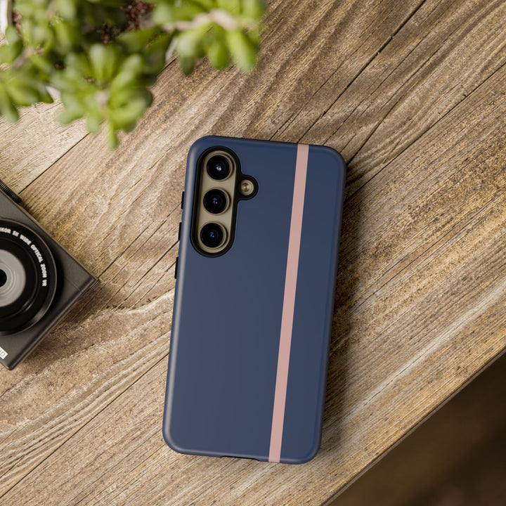 Tough Phone Case Navy Blue Orange Stripe iPhone 18 17 16 15 14 13 12 Pro Max Plus, Samsung Galaxy S26 S25 S24 Ultra Cute Preppy Sport - Studio40ParkLane