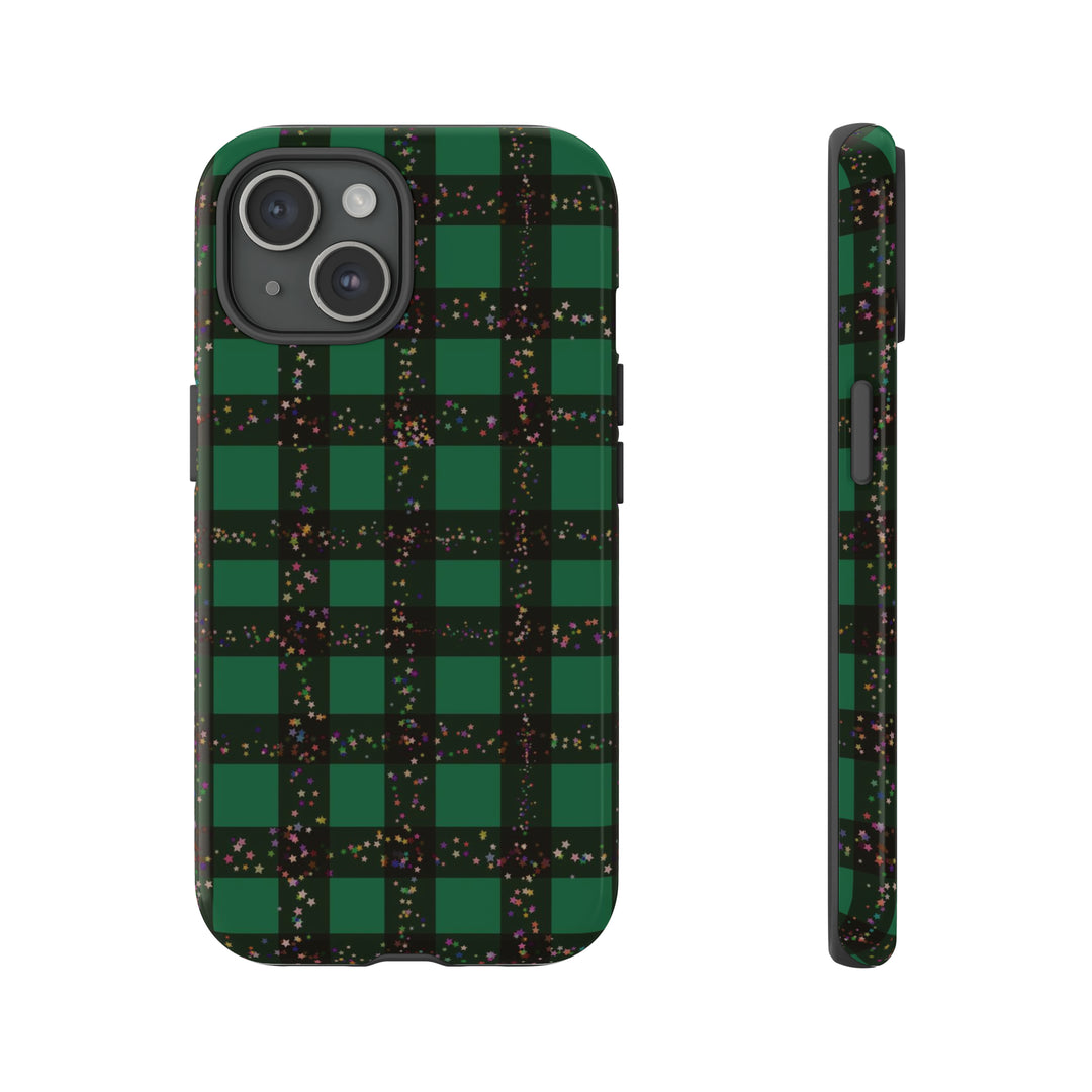 Cute IPhone Case | iPhone 15 Case | iPhone 15 Pro Max Case, Iphone 14 Case, Iphone 14 Pro Max Case IPhone Case for Art Lovers, Green Festive Plaid - Studio40ParkLane