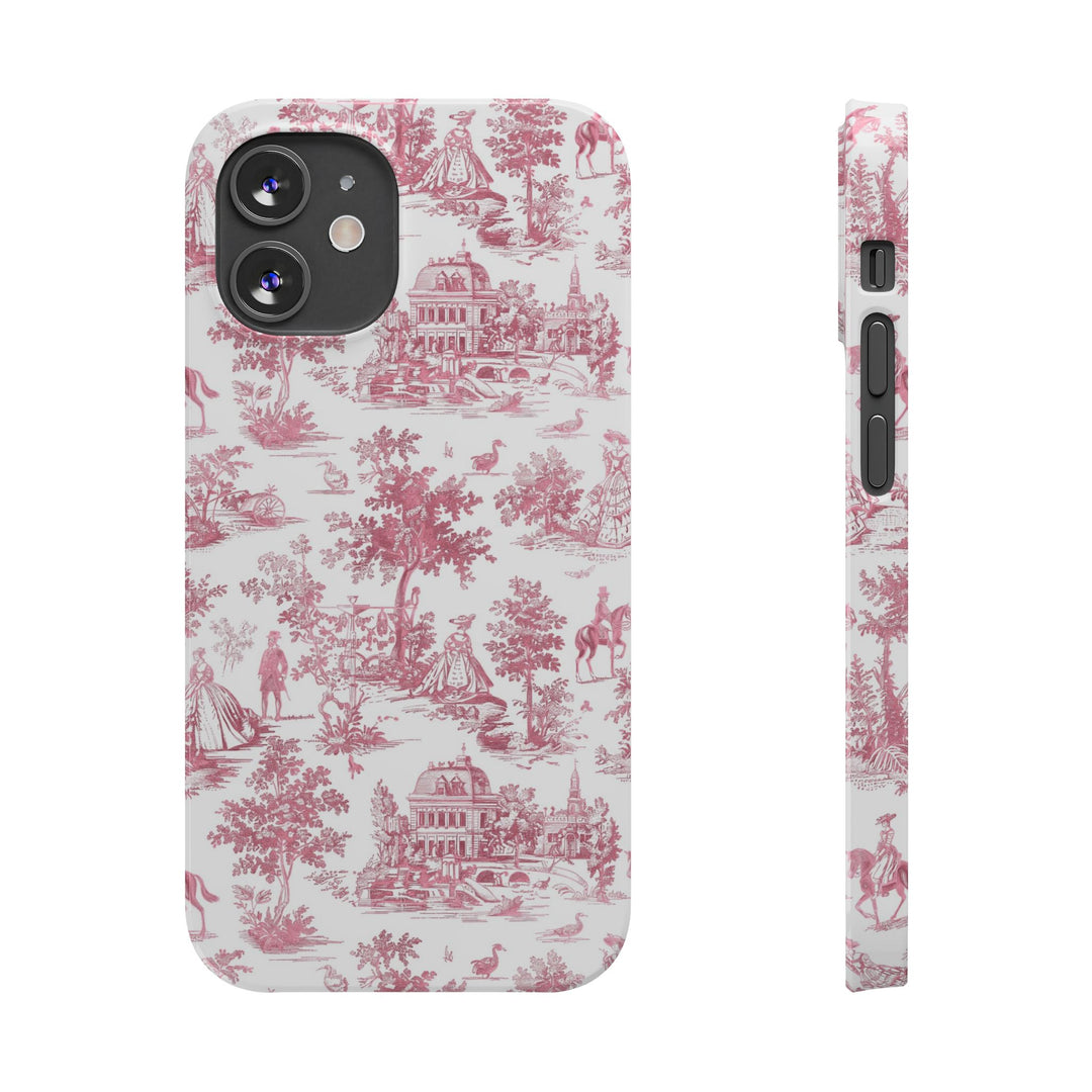 Slim Pink Vintage French Toile Cute Phone Cases for Iphone 16 Pro Max | iPhone 15 Case | iPhone 15 Pro Max Case, Iphone 14, Iphone 14 Pro Max, Iphone 13 12 11 8 7 - Studio40ParkLane