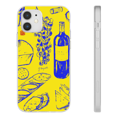 Cute Flexi Phone Cases, French Food Wine Yellow Blue, Compatible with Samsung Galaxy S23, Samsung S22, Samsung S21, Samsung S20, Galaxy S20 Ultra