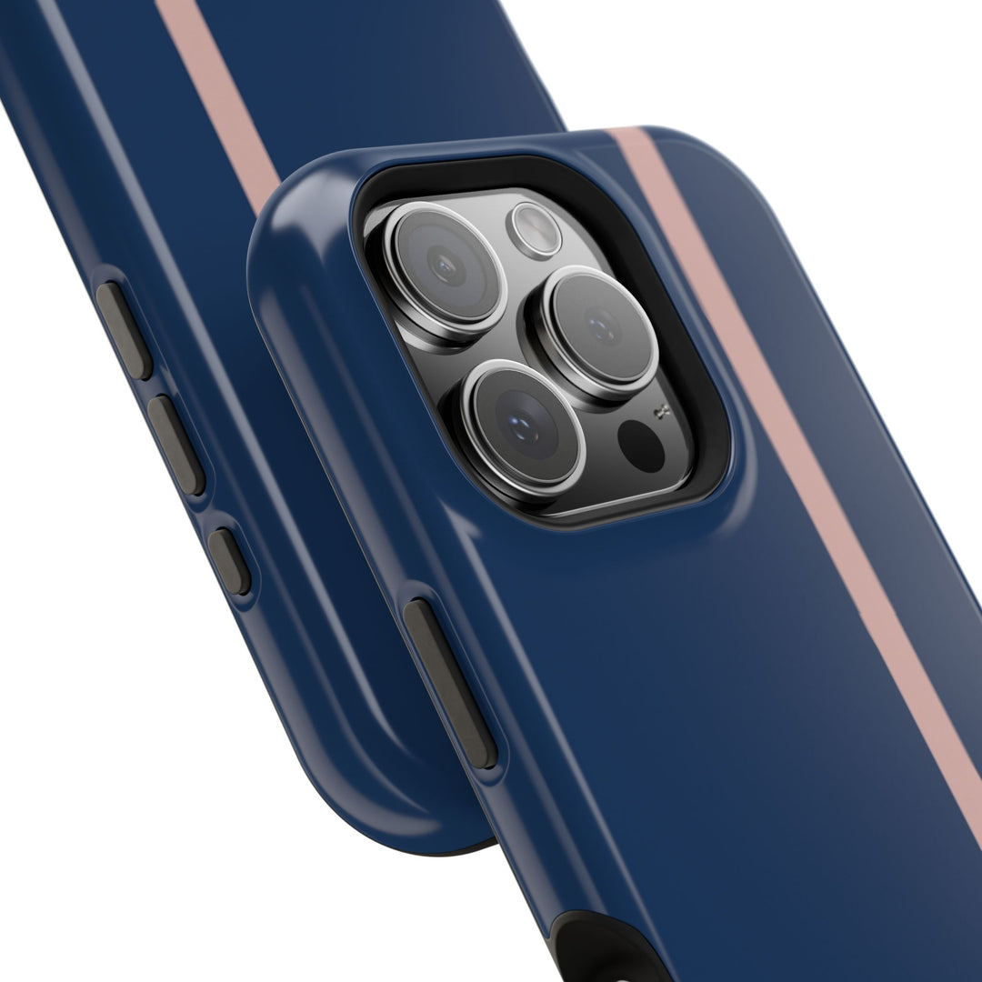 MagSafe Navy Blue Blush Pink Stripe Tough Phone Case iPhone 18 17 16 15 14 13 Pro Max Samsung Galaxy S26 Dual Layer Modern Luxury Cover - Studio40ParkLane