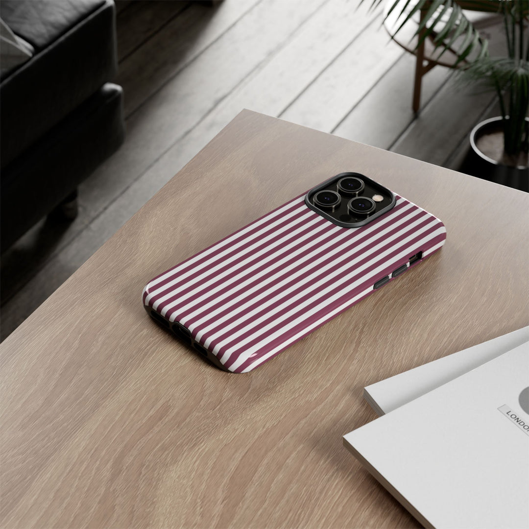 Tough Premium Old Claret Stripes Phone Case Gift for Her - For Apple iPhone 16 Pro Max 16e iPhone 15 Pro iPhone Iphone 14 Plus 13 Pro 12 SE XR - Studio40ParkLane
