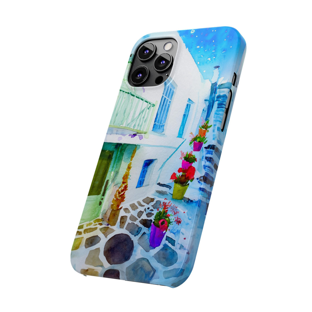Slim Cute Phone Cases for Iphone | iPhone 15 Case | iPhone 15 Pro Max Case, Iphone 14, Iphone 14 Pro Max, Iphone 13, Colorful Greek Alley Watercolor - Studio40ParkLane