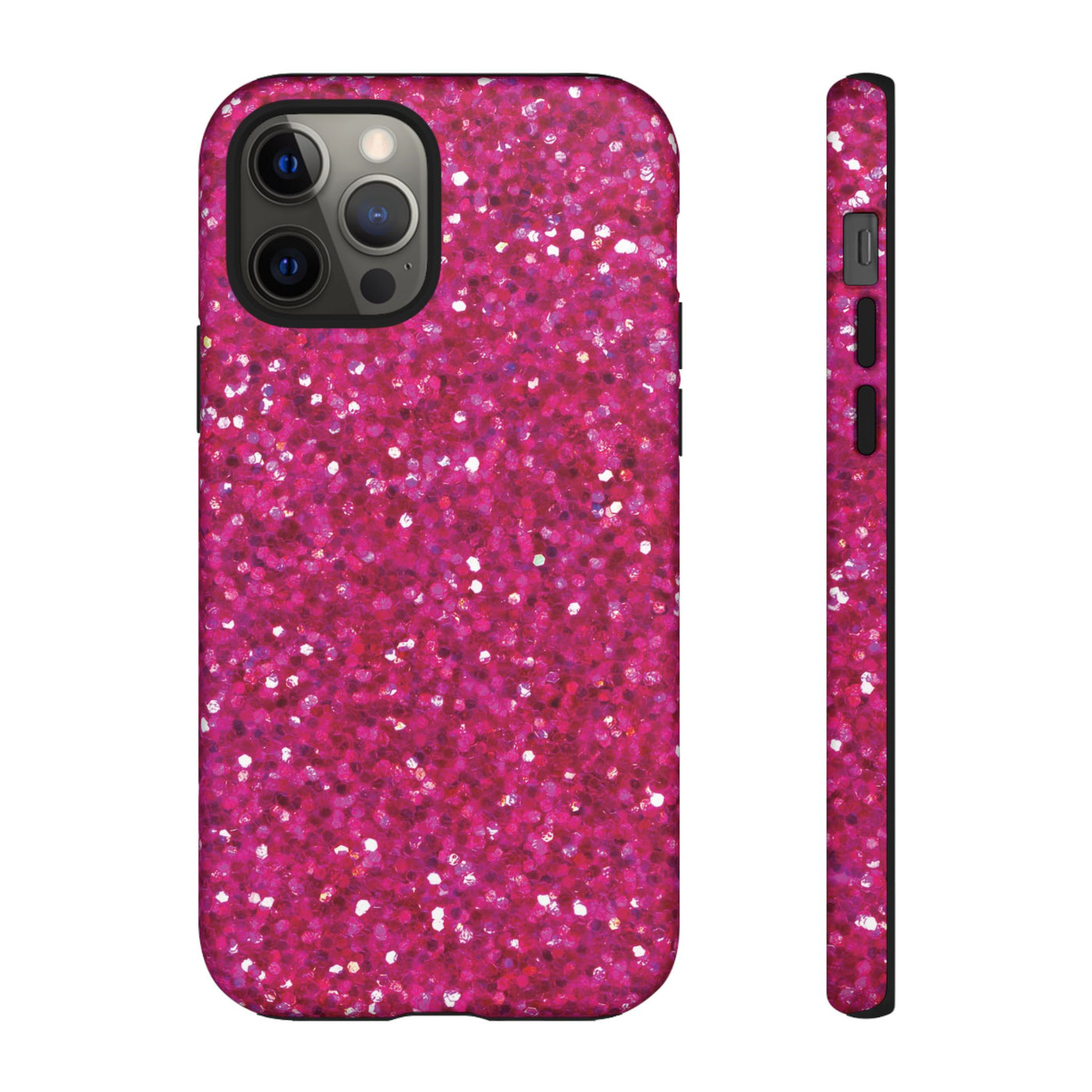 Chic Pink Faux Play on Glitter Effect Cute Phone Case, for IPhone 16 pro Max | Iphone 15, Iphone 14, IPhone 13 Case, 11 8 7, Samsung Galaxy S24, S23, S22, S21, 2 Layer Protection