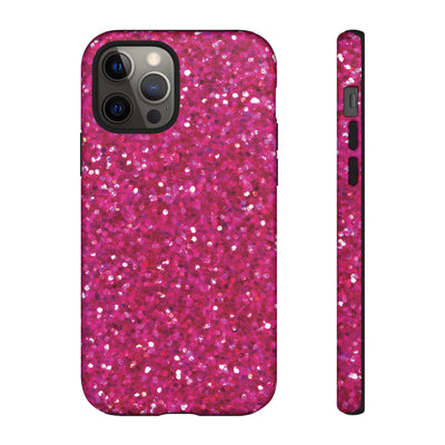 Chic Pink Faux Play on Glitter Effect Cute Phone Case, for IPhone 16 pro Max | Iphone 15, Iphone 14, IPhone 13 Case, 11 8 7, Samsung Galaxy S24, S23, S22, S21, 2 Layer Protection