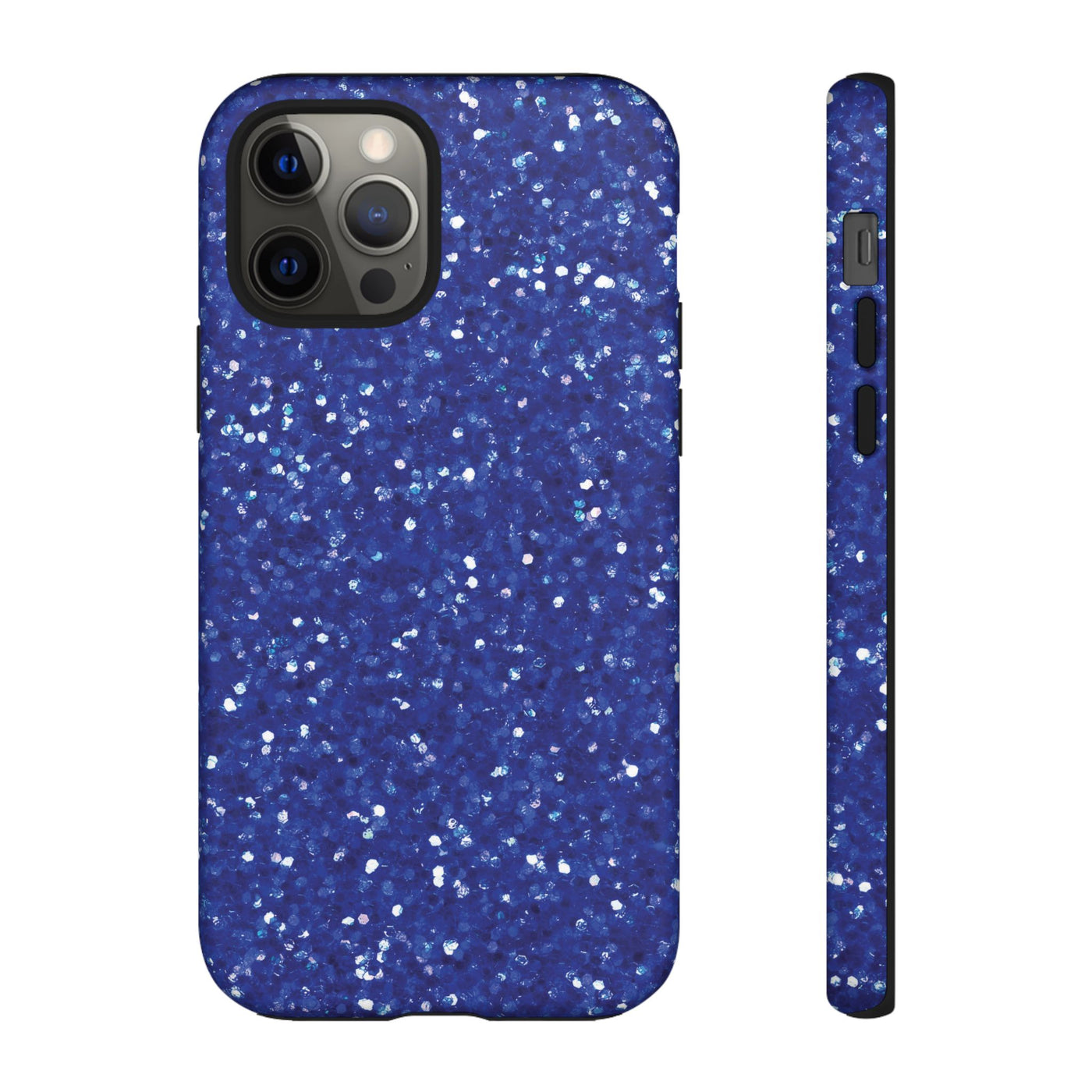 Chic Blue Faux Play on Glitter Effect Cute Phone Case, for IPhone 16 pro Max | Iphone 15, Iphone 14, IPhone 13 Case, 11 8 7, Samsung Galaxy S24, S23, S22, S21, 2 Layer Protection