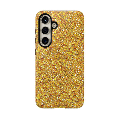 Chic Gold Faux Play on Glitter Effect Cute Phone Case, for IPhone 16 pro Max | Iphone 15, Iphone 14, IPhone 13 Case, 11 8 7, Samsung Galaxy S24, S23, S22, S21, 2 Layer Protection