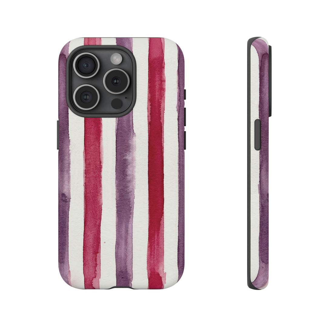 Tough Cute Wine Red Purple Stripes Phone Case, for IPhone 17 Pro Max | Iphone 17 Air, Iphone 16, IPhone 15, 14 13 12, Samsung Galaxy S26, S25, S24, S23 - Studio40ParkLane