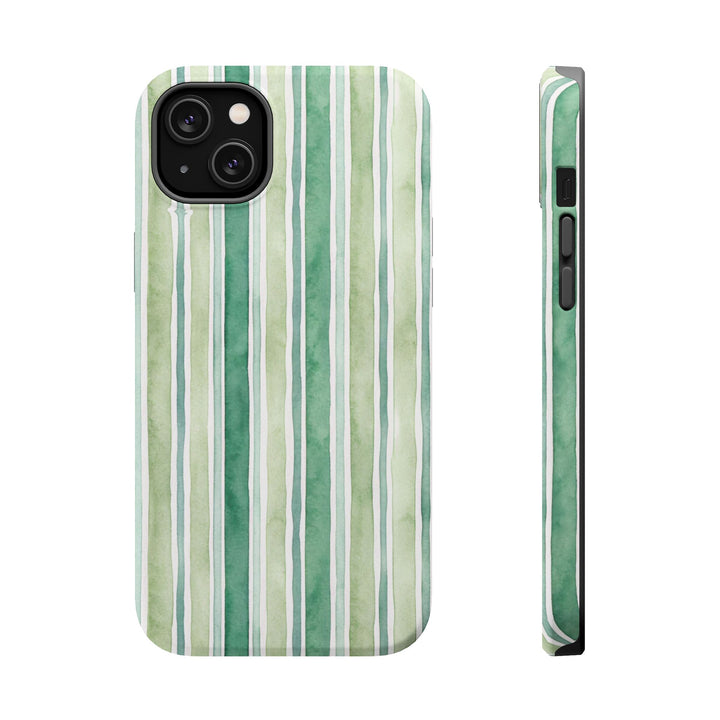 Aesthetic Tough Magsafe Green Stripes Watercolor Phone Case - For iPhone 17 Pro Max iPhone 16 Pro iPhone 15 Iphone 14 Plus 13 Pro 12 11 10 - Studio40ParkLane
