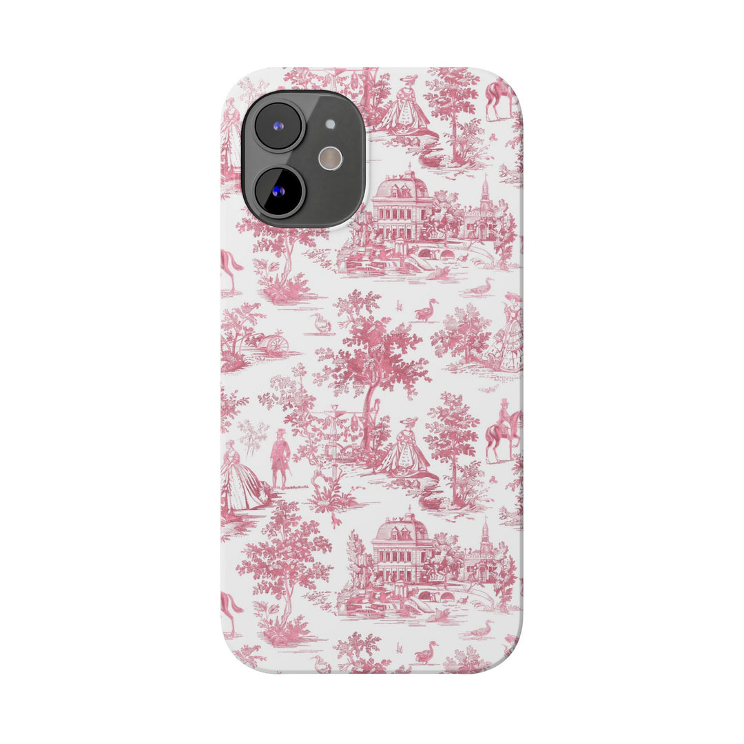 Slim Pink Vintage French Toile Cute Phone Cases for Iphone 16 Pro Max | iPhone 15 Case | iPhone 15 Pro Max Case, Iphone 14, Iphone 14 Pro Max, Iphone 13 12 11 8 7 - Studio40ParkLane