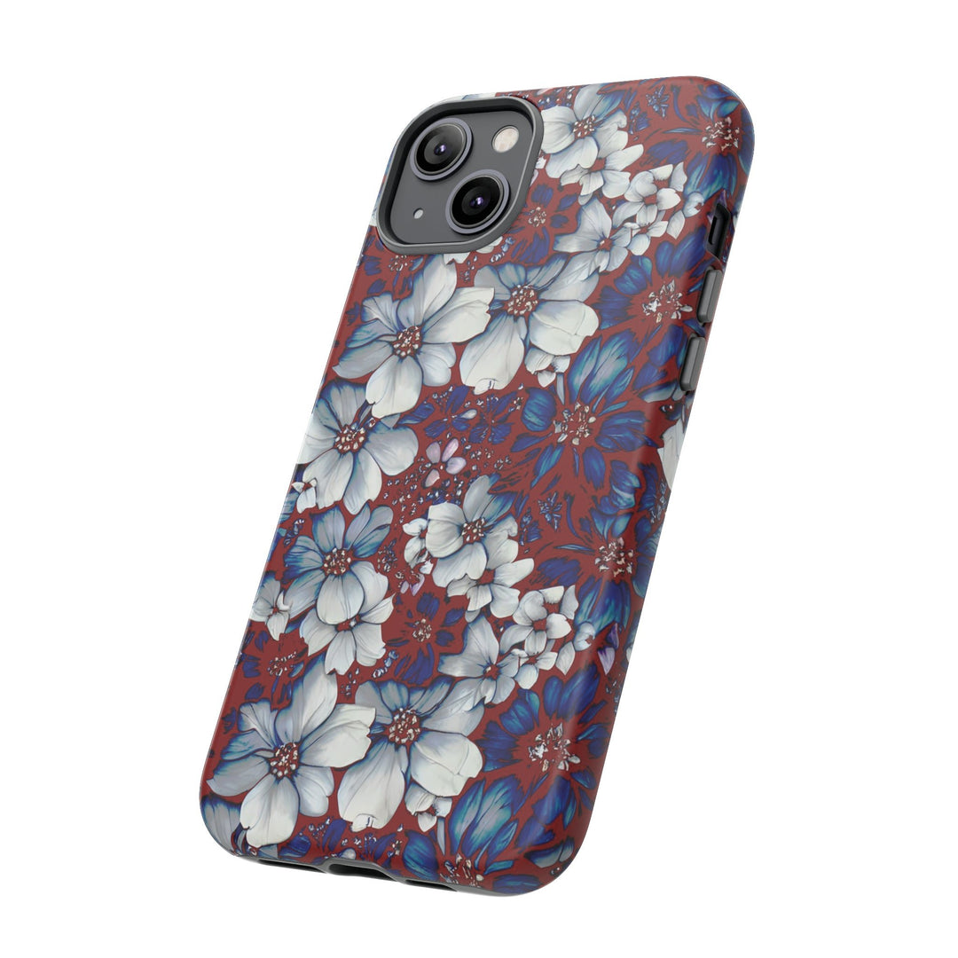 Cute IPhone Case | Red Blue Flowers, iPhone 15 Case | iPhone 15 Pro Case, Iphone 14 Case, Iphone 14 Pro Max Case, Protective Iphone Case - Studio40ParkLane