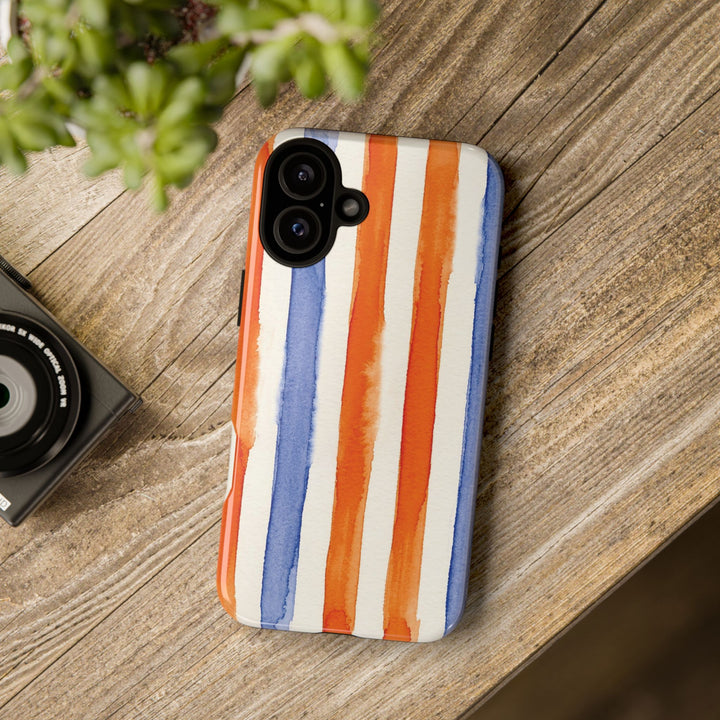 Tough Cute Blue Orange Stripes Phone Case, for IPhone 17 Pro Max | Iphone 17 Air, Iphone 16, IPhone 15, 14 13 12, Samsung Galaxy S26, S25, S24, S23 - Studio40ParkLane