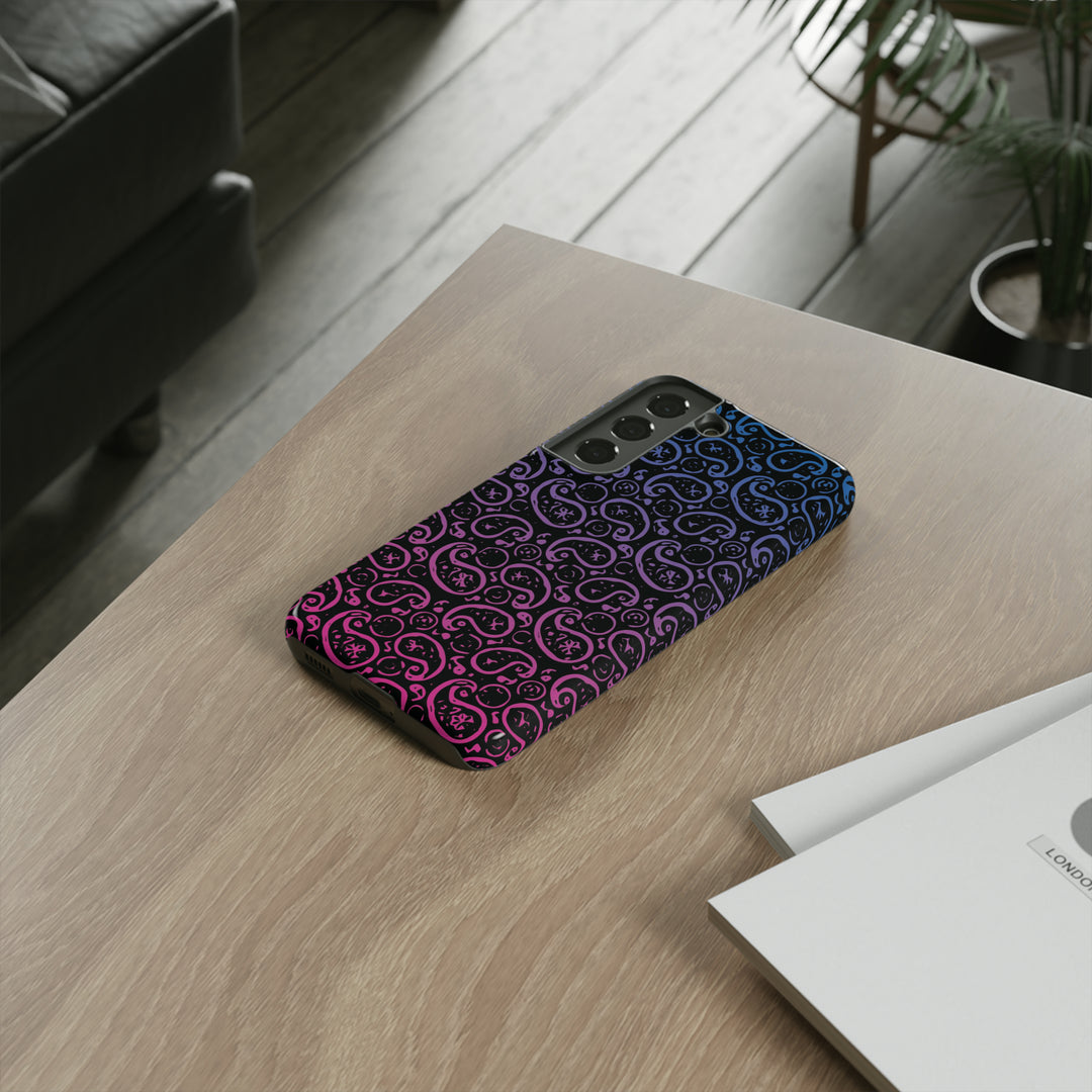 Cool Phone Case | Aesthetic Phone Case | Paisley Blue Pink Black | For Samsung Galaxy S23, S22, S21, S20 | Luxury Double Layer | Cute - Studio40ParkLane