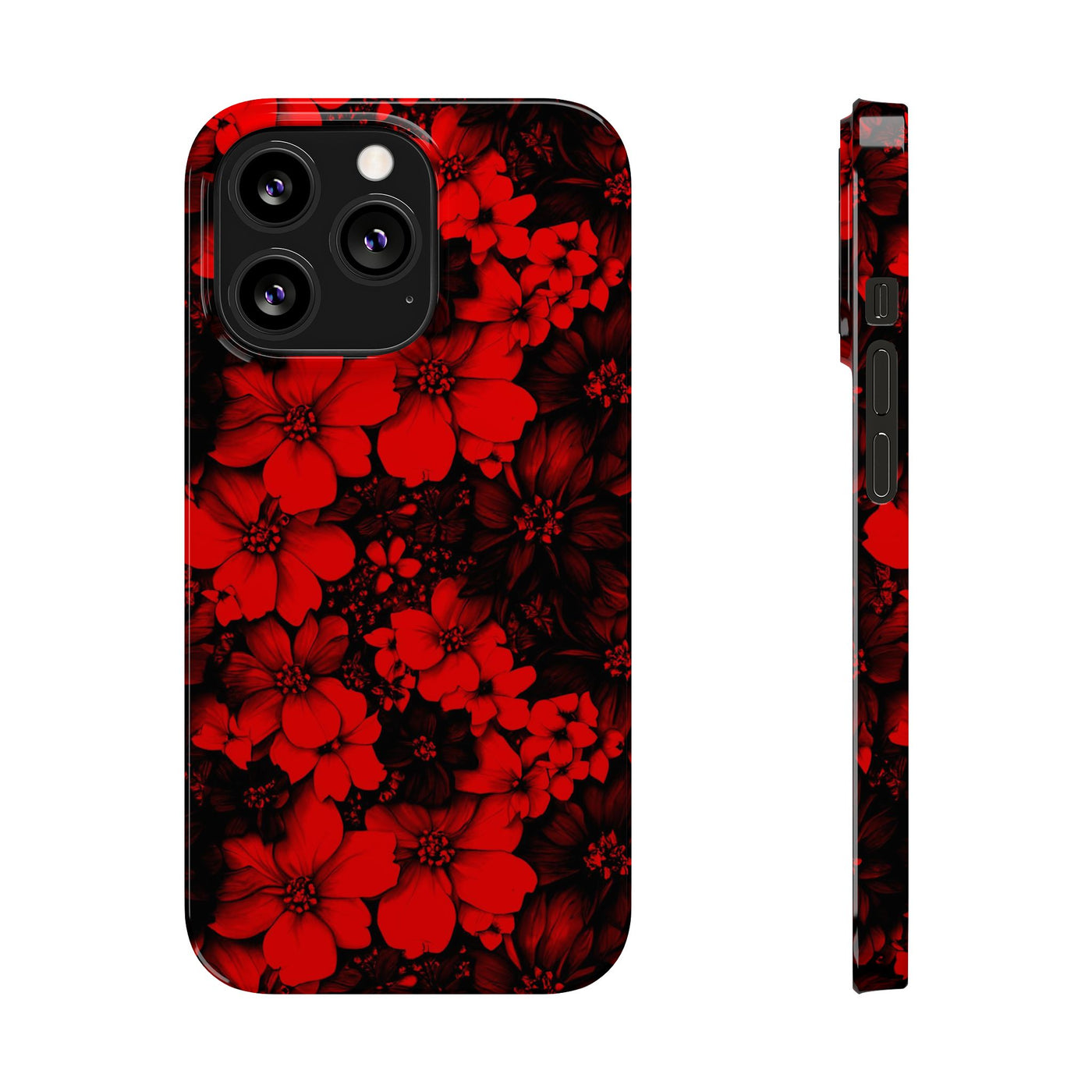 Slim Cute Phone Cases for Iphone - | iPhone 15 Case | iPhone 15 Pro Max Case, Iphone 14 Case, Iphone 14 Pro Max, Iphone 13, Red Black Flowers