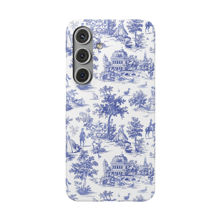 Sleek Snap Blue French Toile Cute Phone Case for iPhone 16 15 14 13 12 11 X Xs Max Xr Pro Plus Samsung Galaxy S24 S23 S22 S21 S20 Note Ultra