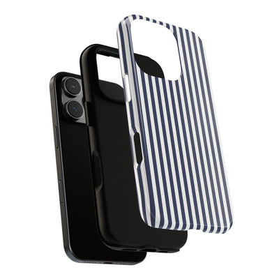 Tough Premium Navy Blue Stripes Phone Case Gift for Her - For Apple iPhone 16 Pro Max 16e iPhone 15 Pro iPhone Iphone 14 Plus 13 Pro 12 SE XR - Studio40ParkLane