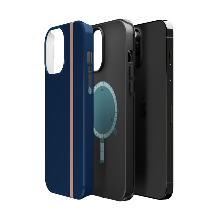 MagSafe Navy Blue Blush Pink Stripe Tough Phone Case iPhone 18 17 16 15 14 13 Pro Max Samsung Galaxy S26 Dual Layer Modern Luxury Cover - Studio40ParkLane