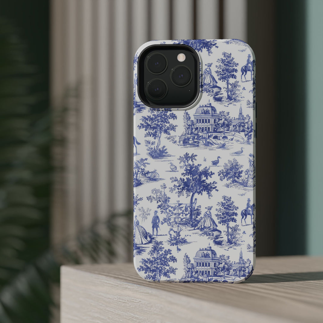 Blue Toile Magnetic Impact-Resistant Cute Phone Case for Iphone 16, iPhone 15 Pro Max Plus 14, 13, 12, 11 Gift for her - Studio40ParkLane