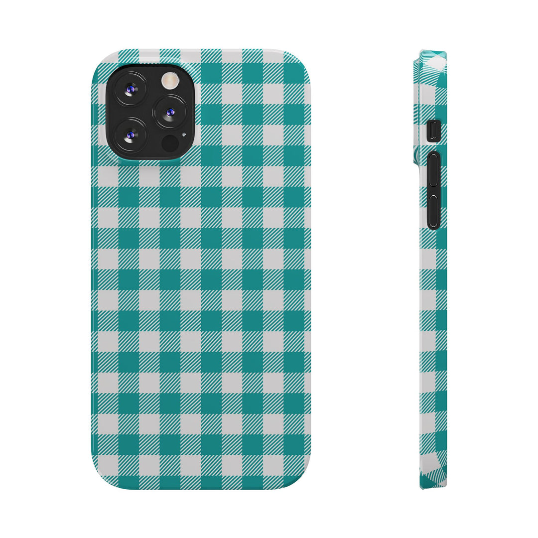Slim Turquoise Gingham Gift for Her Cute Phone Cases for Iphone 16 Pro Max | iPhone 15 Case | iPhone 15 Pro Max Case, Iphone 14, 13, 12, 11, 10, 8, 7 - Studio40ParkLane