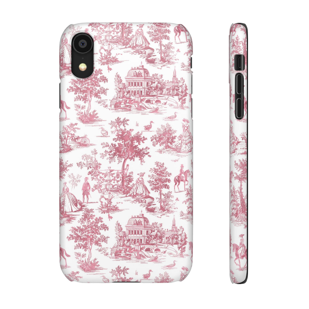 Sleek Snap Pink French Toile Cute Phone Case for iPhone 16 15 14 13 12 11 X Xs Max Xr Pro Plus Samsung Galaxy S24 S23 S22 S21 S20 Note Ultra