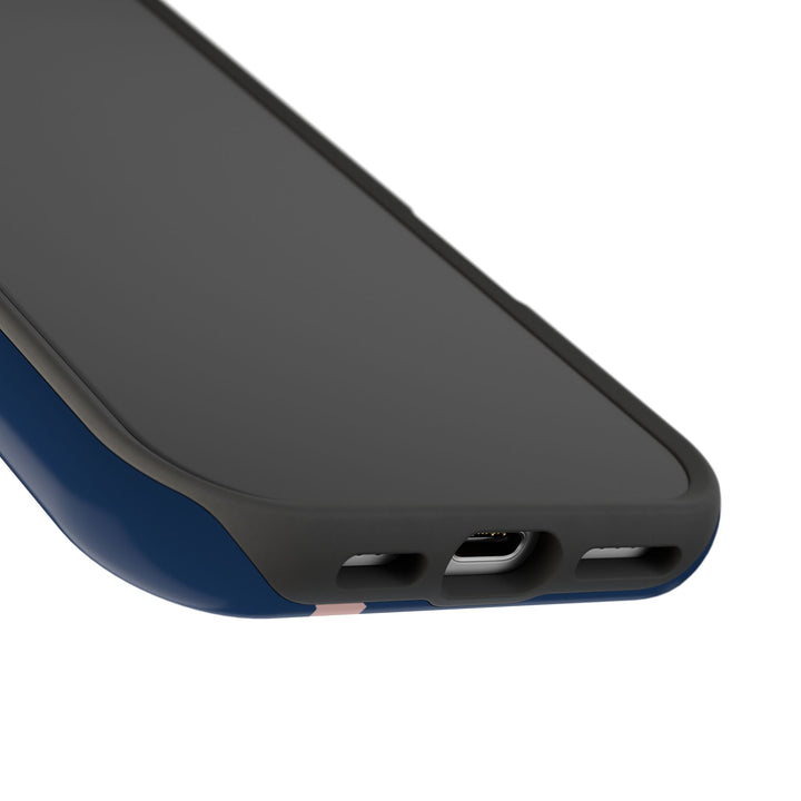 MagSafe Navy Blue Blush Pink Stripe Tough Phone Case iPhone 18 17 16 15 14 13 Pro Max Samsung Galaxy S26 Dual Layer Modern Luxury Cover - Studio40ParkLane